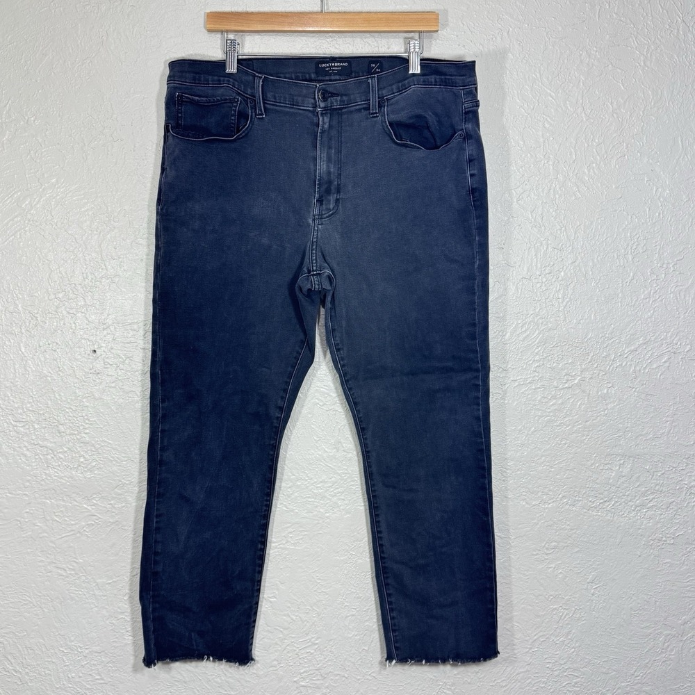 Lucky Brand 121 Slim Straight Jeans 38 Gray Denim Cropped Hemmed Raw Hem Minimal